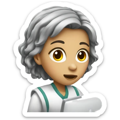 Apple computer studying girl with drown hair  sticker