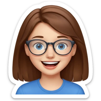 cute brwonhear girl with blue eyes and glasses is laughing sticker