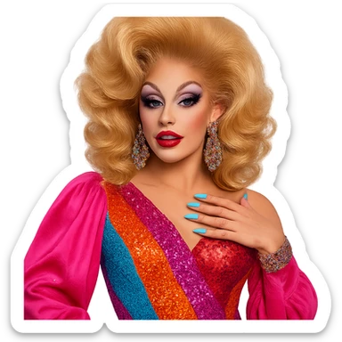 drag queen with glamorous makeup and big hair, vibrant outfit sticker