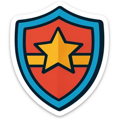 stylized cartoon shield with bold colors and simple shapes sticker