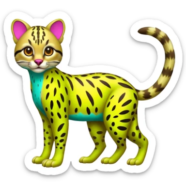 Neon-colored fantasy ocelot--marsupial-critter-vernid-fursona animal creature full body with intricate markings  sticker