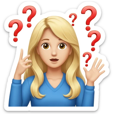 lady with long blonde hair throwing question marks in the air saying why sticker