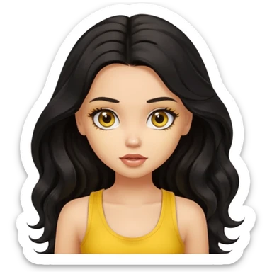 a pretty bratz light dusky girl with long wavy black hair in a yellow tank top sticker