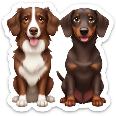 Chocolate Australian Shepherd and Chocolate Dapple Dachshund together sticker