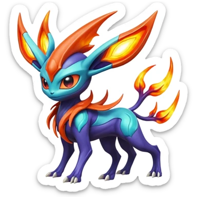 Futuristic volcanic elemental badass cool tough evil Suicune-Bayleaf-Celebi-Pokémon-Fakémon-hybrid-creature sticker