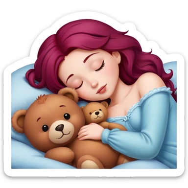 Beautiful Burgundy haired princess sleeping with teddy bear sticker