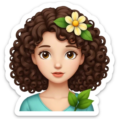 curl brunette girl with flower in hair  sticker