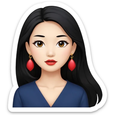 Attractive asian woman with a wide face, dark makeup, Long hair and earrings sticker