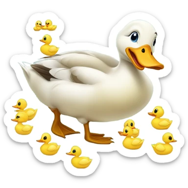 Duck eggs hatching with mama duck and both baby ducks and mama duck opening their mouth excitedly and happily sticker