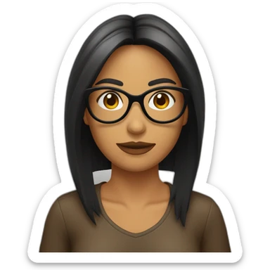 Chica pelo corto liso negro y marrón con gafas sticker