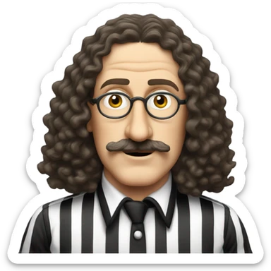 Weird Al Yankovic without wrinkles, and wearing a referee shirt and has a mustache sticker