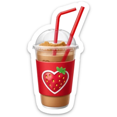 strawberry biscoff drink with lid and straw without face sticker