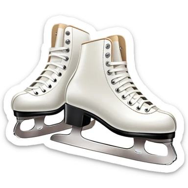 An icon featuring a pair of elegant figure skates resting on scratched, worn ice. In the background, cheering spectators fill the stands of a grand stadium, creating a vibrant atmosphere. Transparent background highlights the essence of figure skating performance sticker