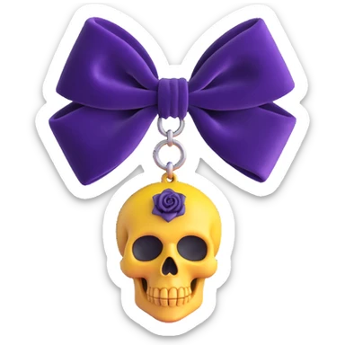 gothic bow, deep amethyst velvet, silver skull charm, black rose center, rich and gothic sticker