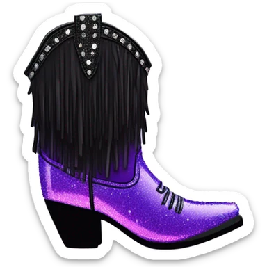 Realistic short neon purple to black ombre fashion cowgirl boot with sparkly shiny glitter fringe on them. sticker