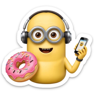 minion listening to music eating a donut emoji sticker