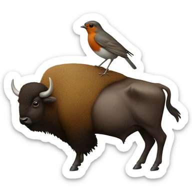 Robin bird standing on a bison’s back sticker