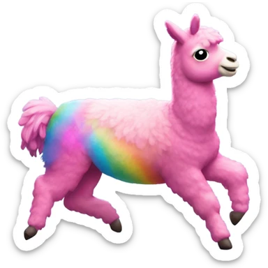 Pink llama jumping over a rainbow  sticker