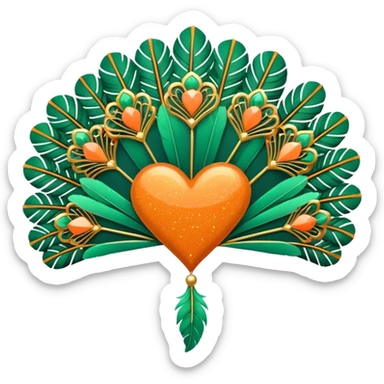 orange glitter heart with art deco pastel green feather fans and decoration in the background sticker