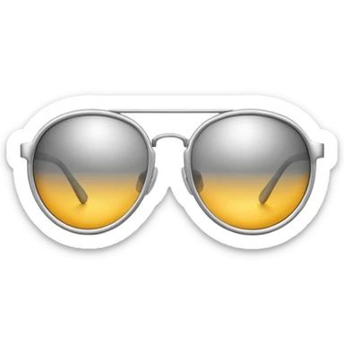 A pair of luxury sunglasses emoji with silver chrome frame, smooth rounded lenses, reflective metallic surface, high-end swag aesthetic, minimal and clean design, iOS emoji style, centered, white background sticker