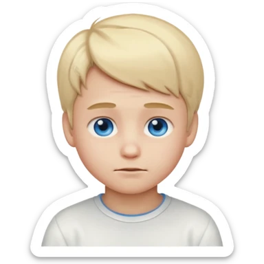 Light blonde,Shy , cute ,young Boy emoji, blue eyes, blushing, looking down, white clothes sticker
