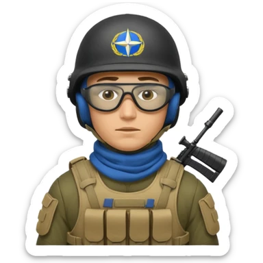 Ukrainian Intelligance agency warrior man in platecarrier with nato riffle in helmet, balaclava, poncho and ballistic glasses sticker