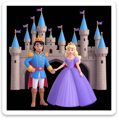 prince and princess disny dress close up photo in castle sticker