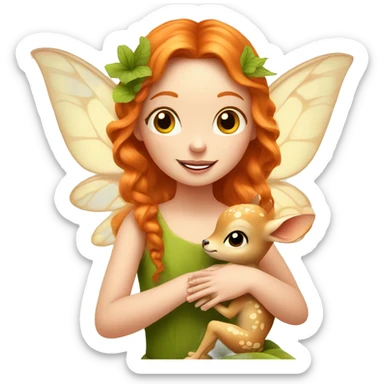 Beautiful ginger fairy with a baby fawn  sticker