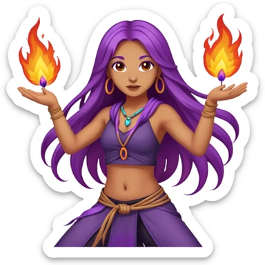 Poi fire dance, girl with long purple hair sticker