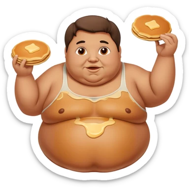 an obese man flipping a pancake sticker