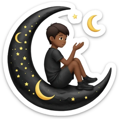 silhouette graphic of a boy sitting on a crescent moon, generate in emoji so I can use in chatting  sticker