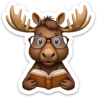 Moose wearing glasses reading a book sticker