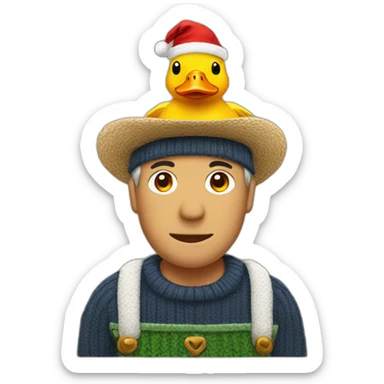 Farmer with a Christmas hat, a duck and a Christmas sweater sticker