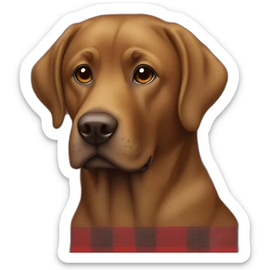 Brown lab Dog in a red tartan shirt with black eyes sticker