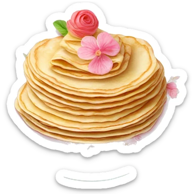 Crepes stacked on a light pink porcelain plate with floral print  sticker