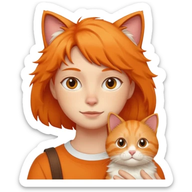 person with cat on their shoulder sticker