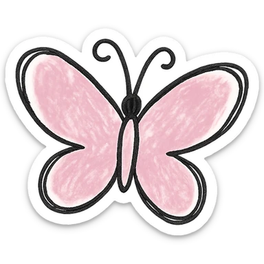 hand drawn outlined icon of a pink butterfly, no fill, transparent background, thick lines sticker