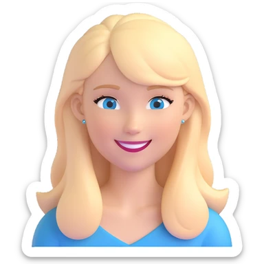 3D emoji of a white girl with blonde hair and blue eyes, smiling sticker