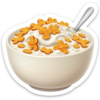cereal in bowl with milk sticker