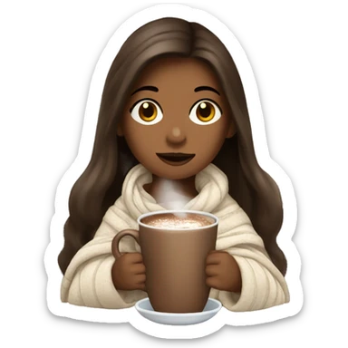 girl with brunette hair and blanket sipping on hot chocolate sticker