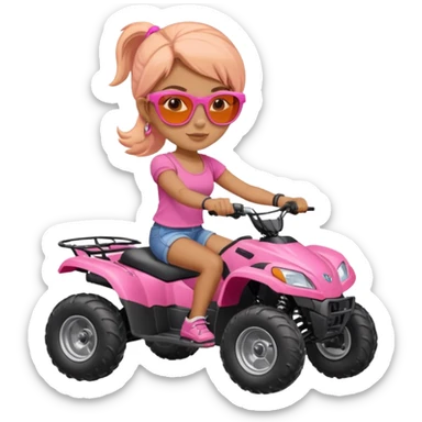 Atv ride girl in orange atv, pink top ,with sunglasses sticker