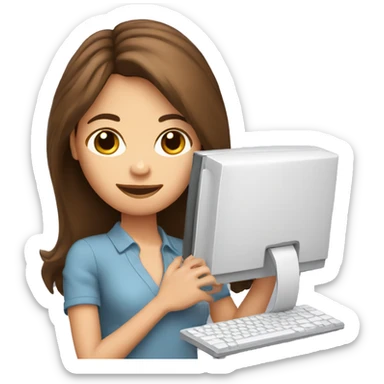 brown hair girl with a computer on her hand. marketing woman sticker