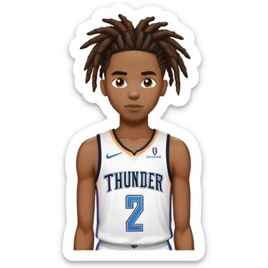 Shai Gilgeous Alexander with pulled back dreds and a thunder jersey and number 2 sticker