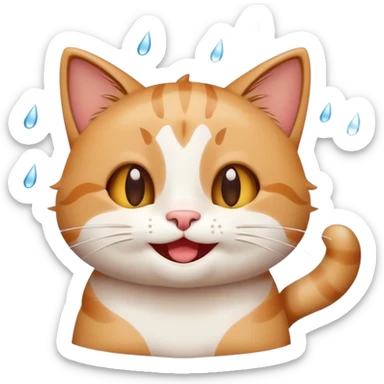 cute happy cat enjoying the rain with a smile sticker