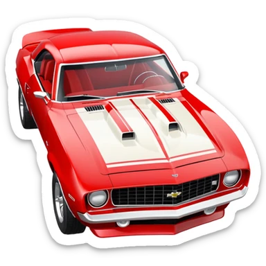 1969 red Camaro with white stripes on hood sticker