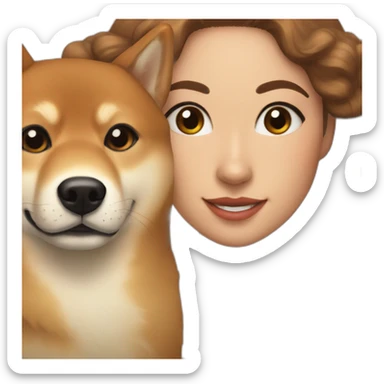 Cute Shiba-dog with her their mistress, a woman with brown and curly hair sticker