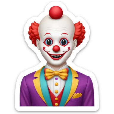 A white animatronic humanoid male clown mannequin sticker