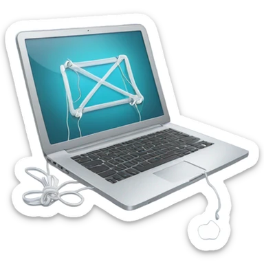 a laptop connected to an iphone by wire sticker