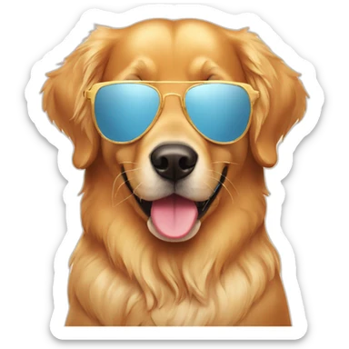 A golden retriever with sunglasses and an ice cream sticker