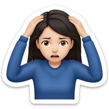 A girl pulling her hair sticker